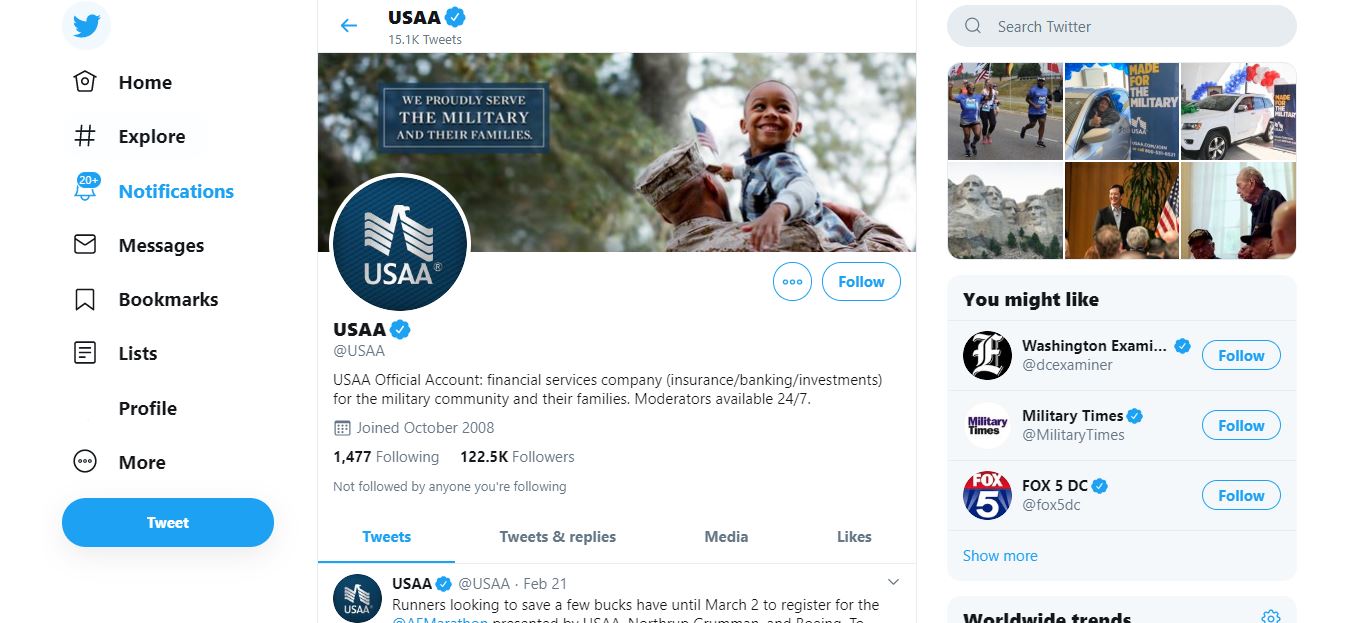 USAA Twitter page.