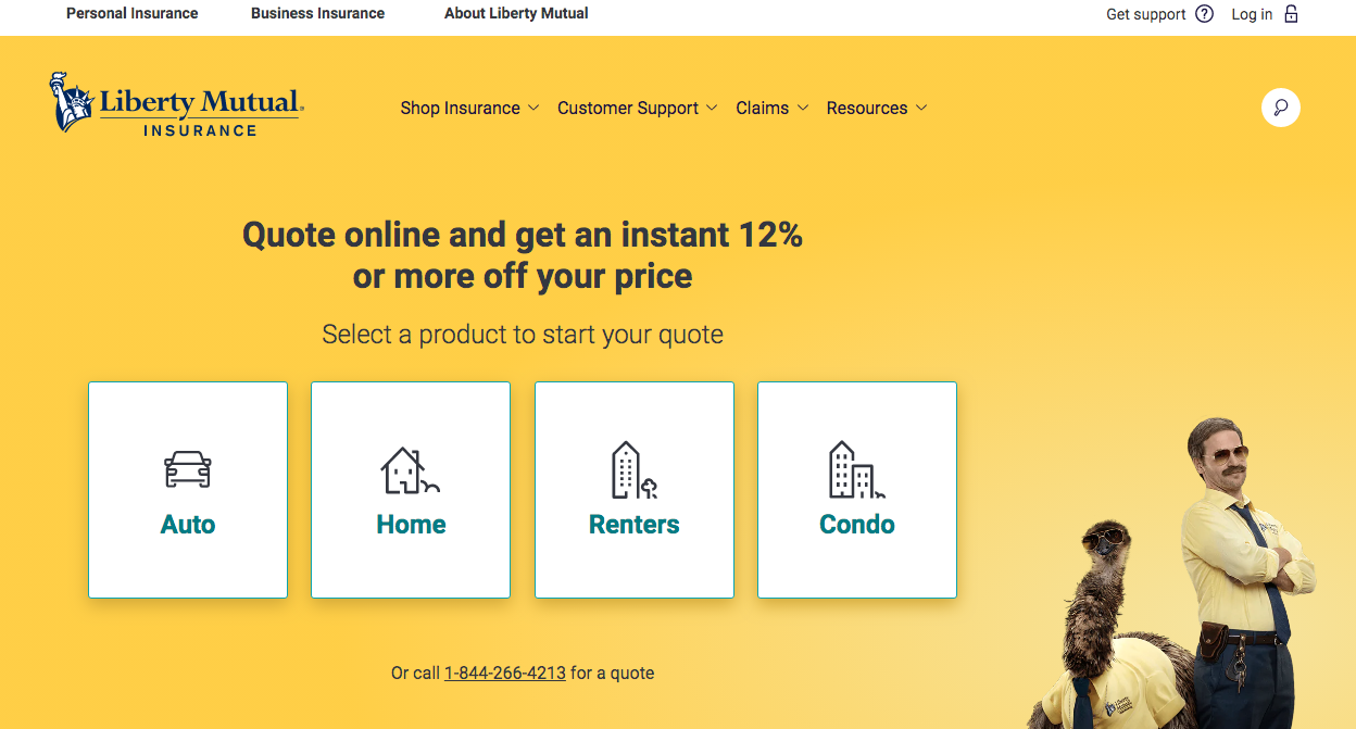 Liberty Mutual Online Quote Splash Page
