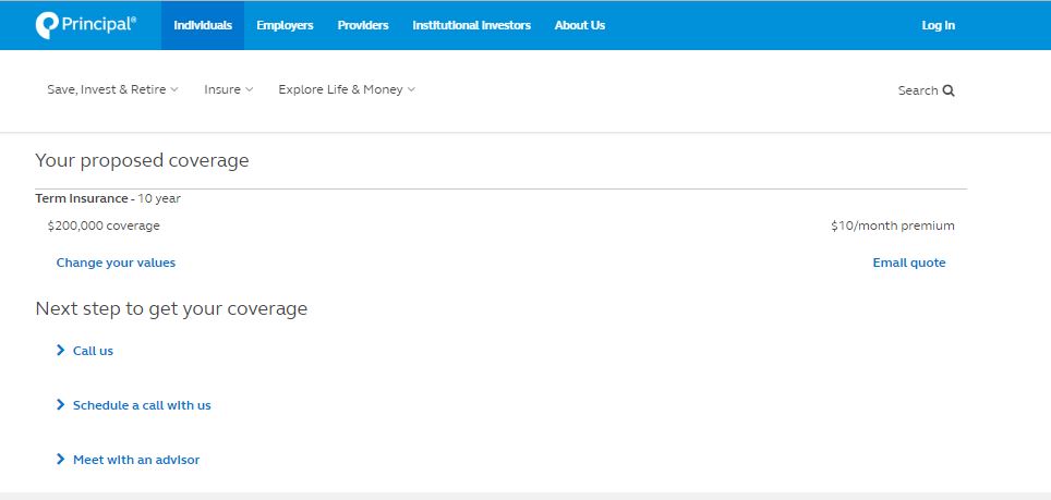 Principal online quote step 4.
