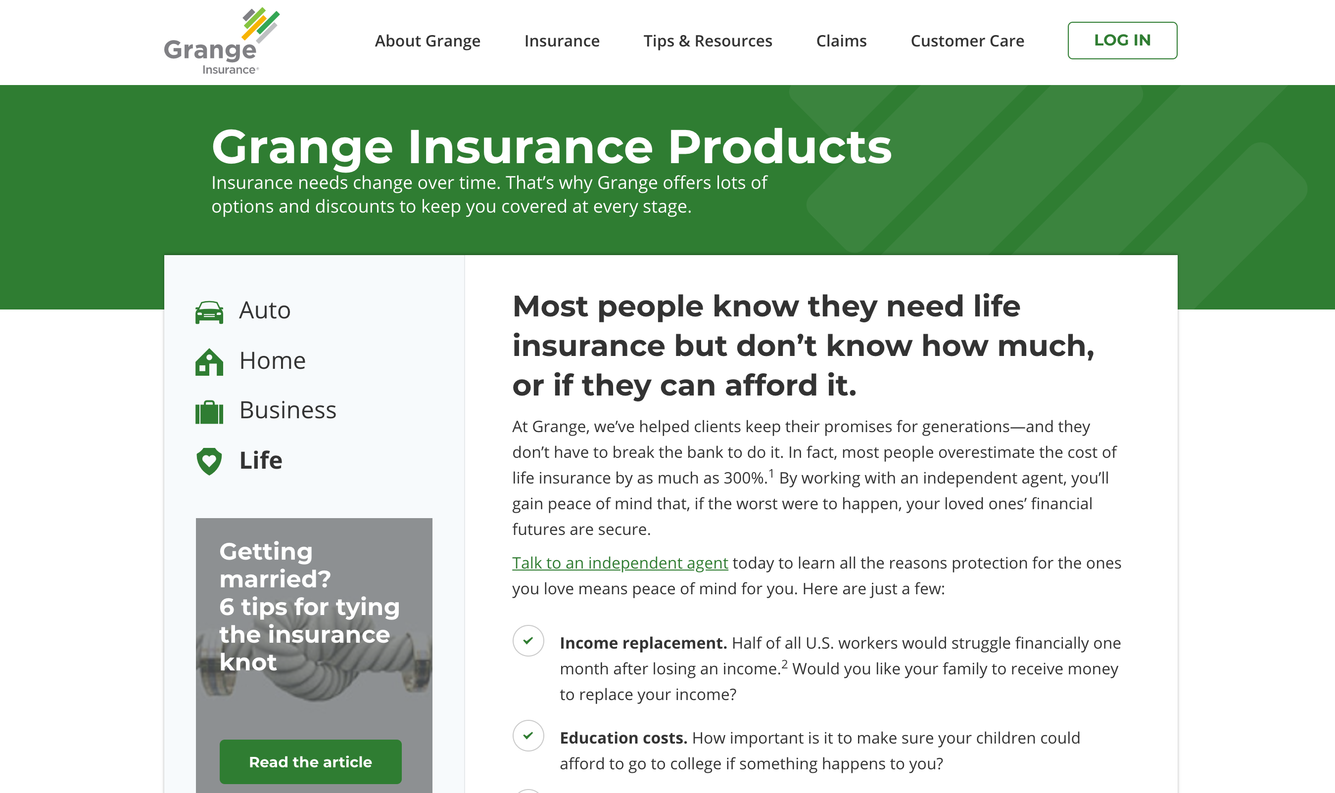 Grange Life Products Page