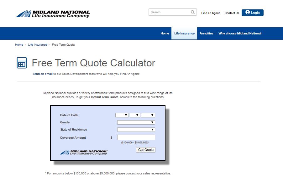 Midland National website free term quote calculator.