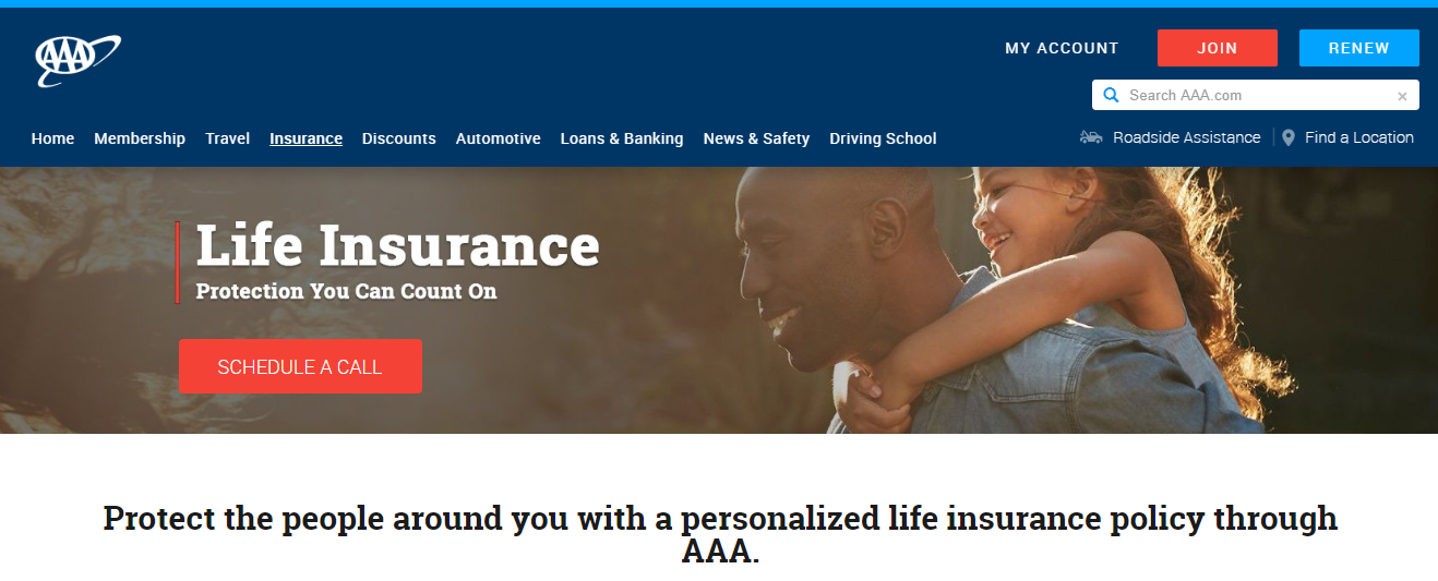 AAA Life insurance page on AAA site