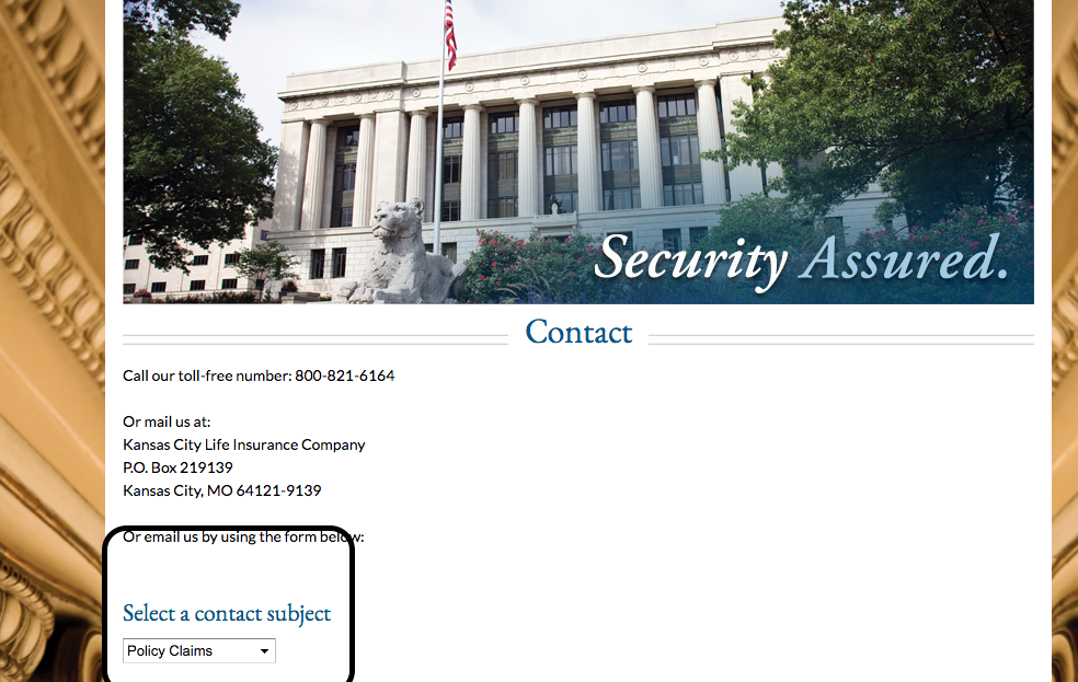 Kansas City Life Policy Claim tab