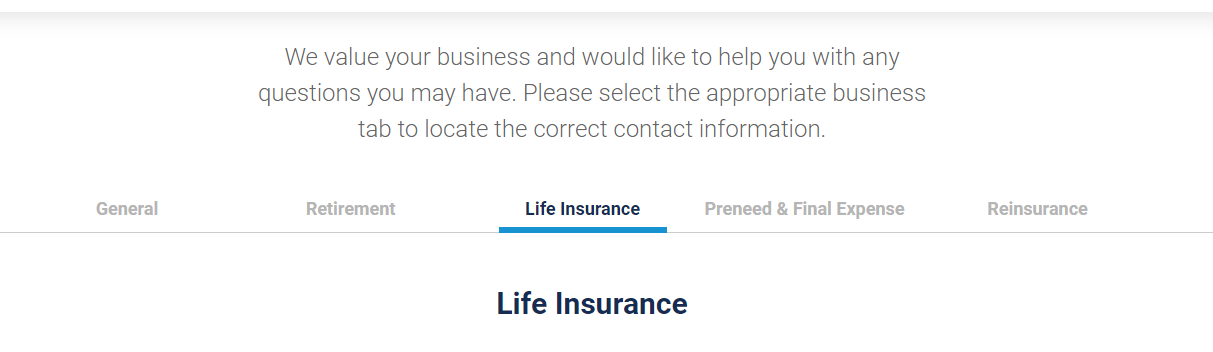 Global Atlantic Website Life Insurance Information Tab