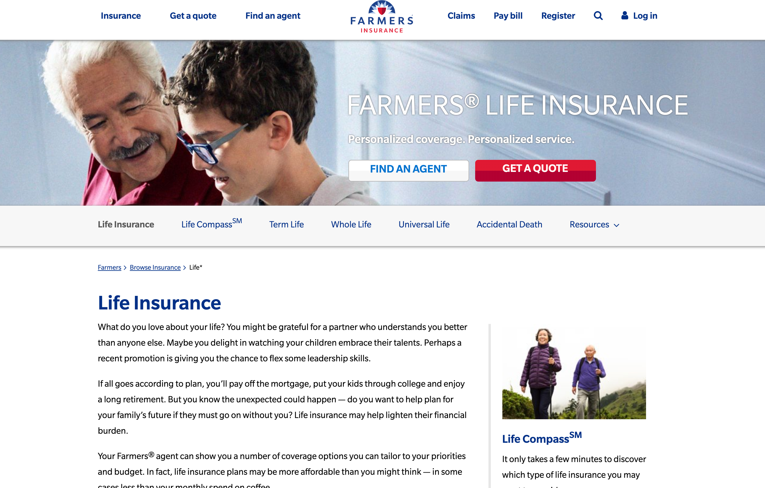 Farmers Life Insurance Landing Page