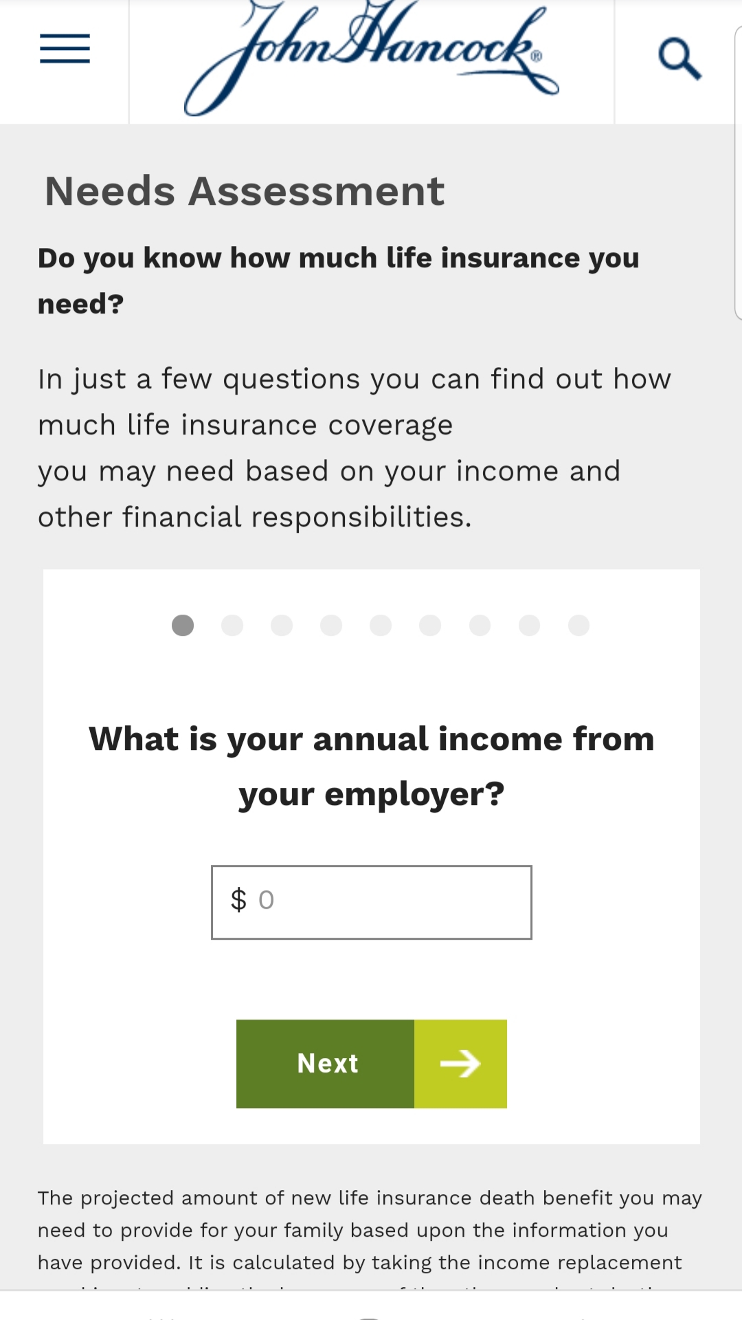 John Hancock mobile life insurance calculator