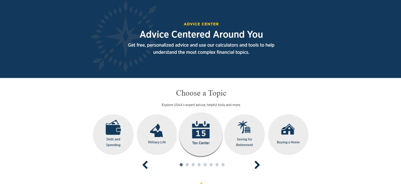 USAA advice center page.