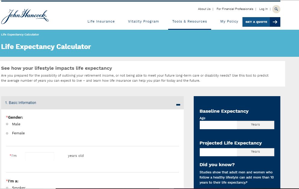 John Hancock life expectancy calculator