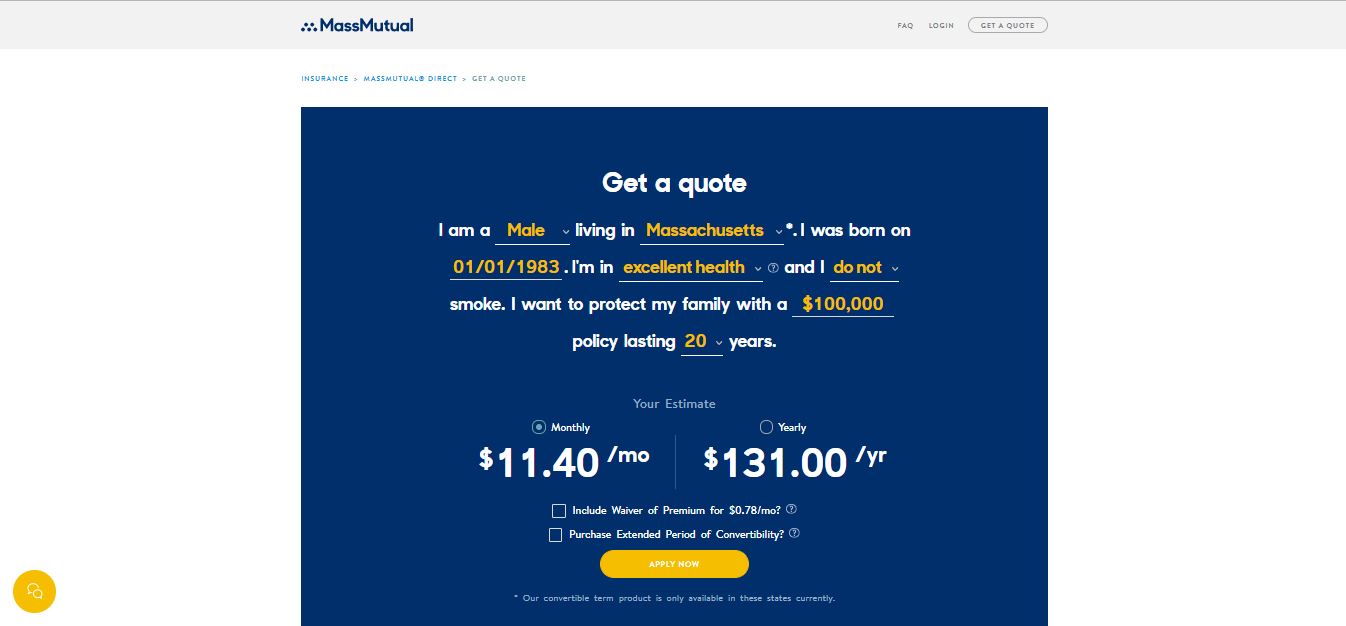 MassMutual online quote tool