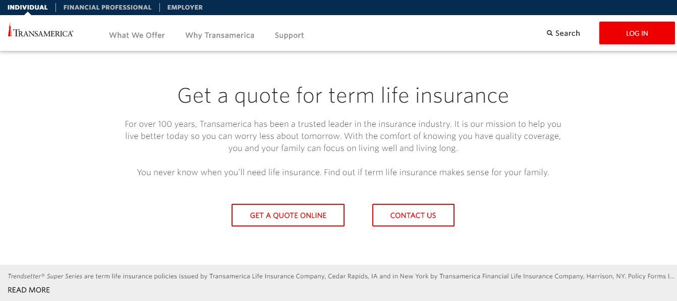 Transamerica online quote, step 2.