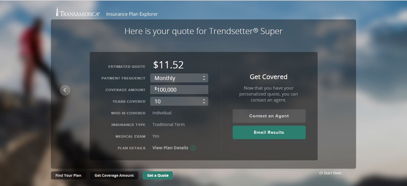 Transamerica online quote step 5