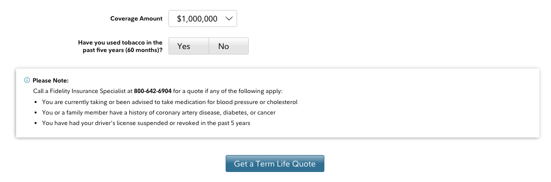 Fidelity Get Term Life Quote Button