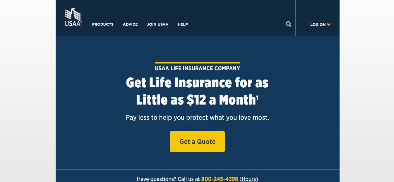 USAA website quote tool screen