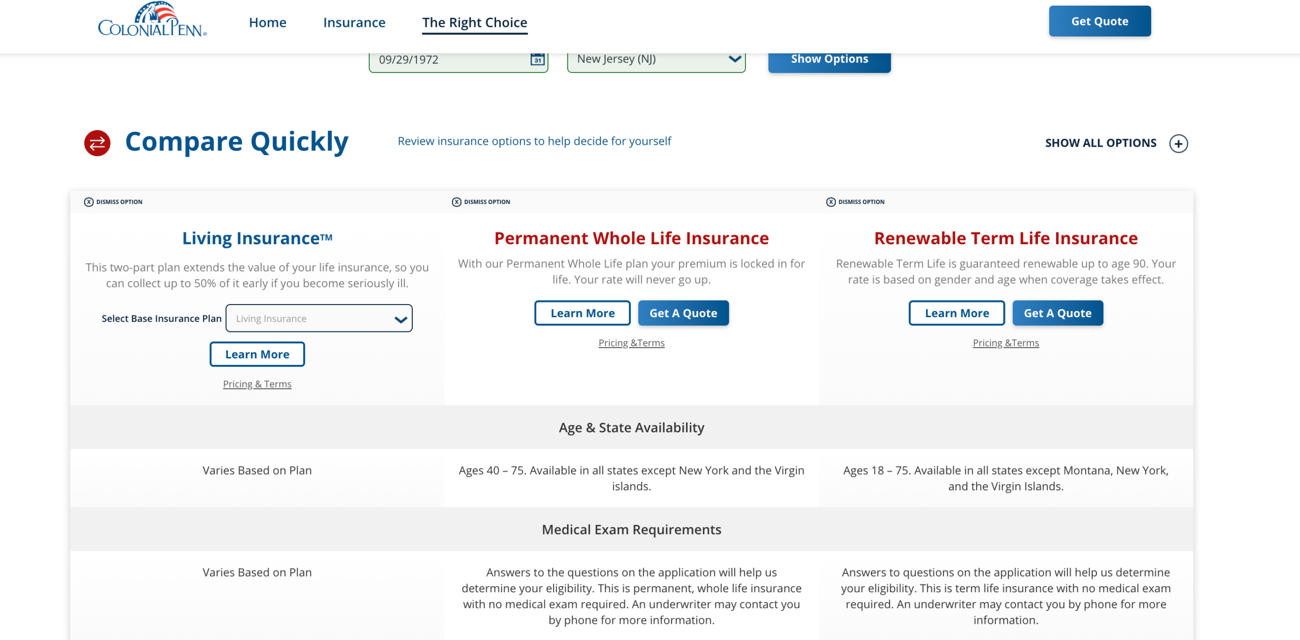 Colonial Penn right choice navigation