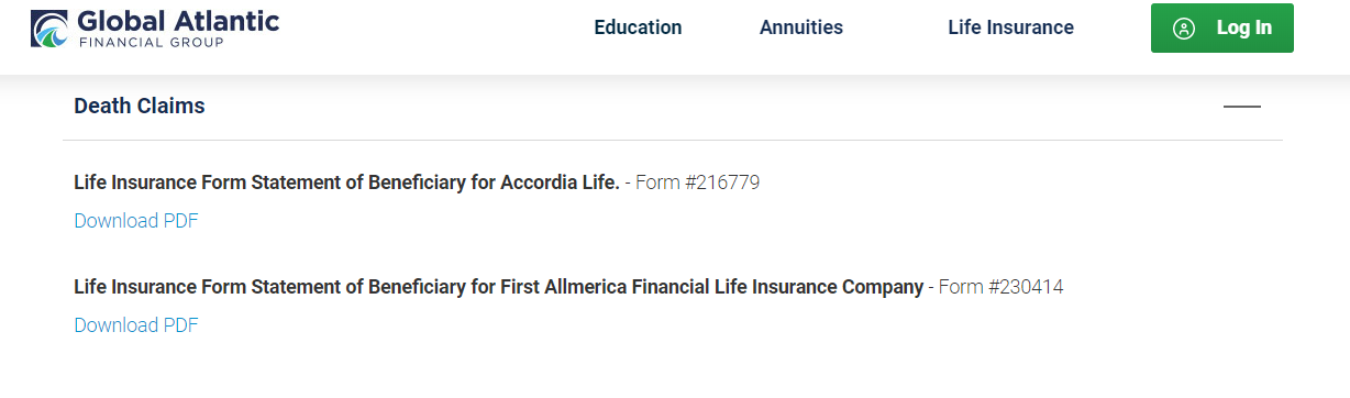 Global Atlantic Website Death Claims Forms